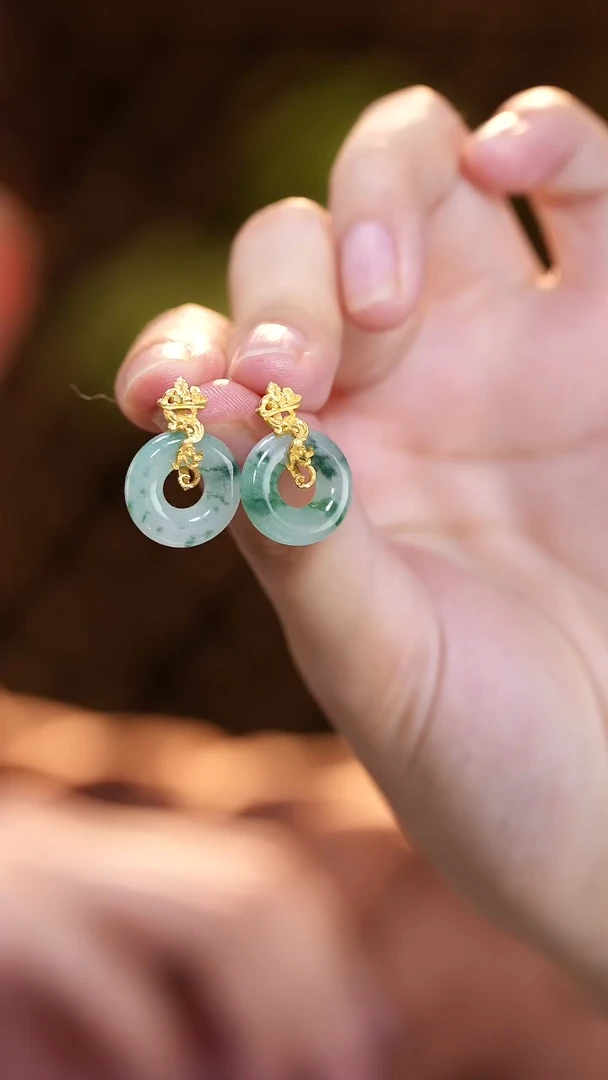 18K金镶嵌翡翠耳饰【观月】【龙】