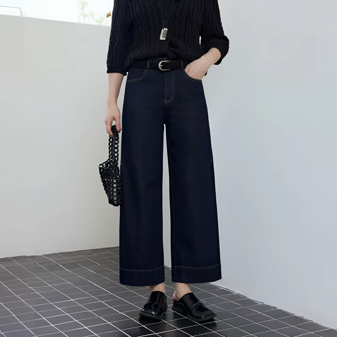 全精品/850克不易褪色丹宁蓝加绒加厚九分小个子直筒牛仔(C7269)