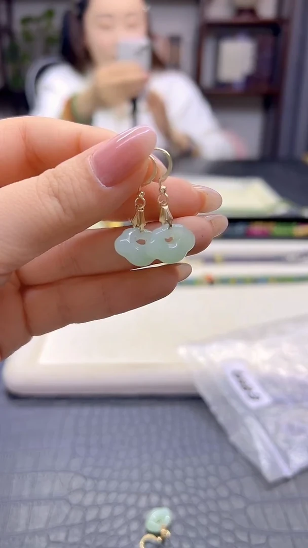 14K金镶嵌和田玉耳饰DIY款E869