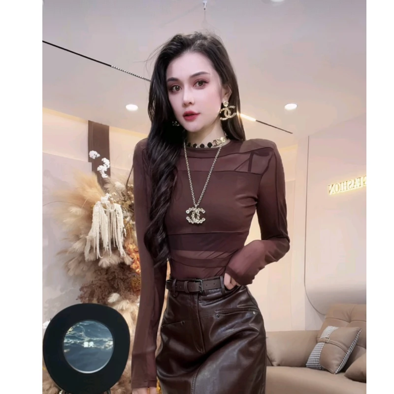 【YING FASHION】莹老板-时尚气质百搭拼网纱上衣 8020631 303