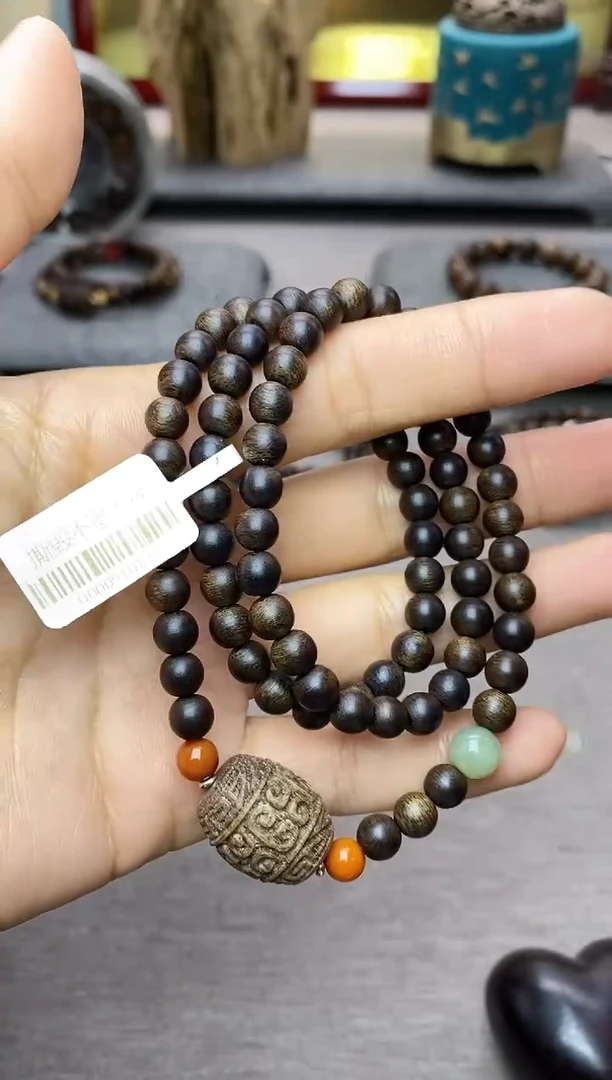 【闪购商品】沉香手串越南芽庄白棋06+紫棋回纹珠 三圈沉水