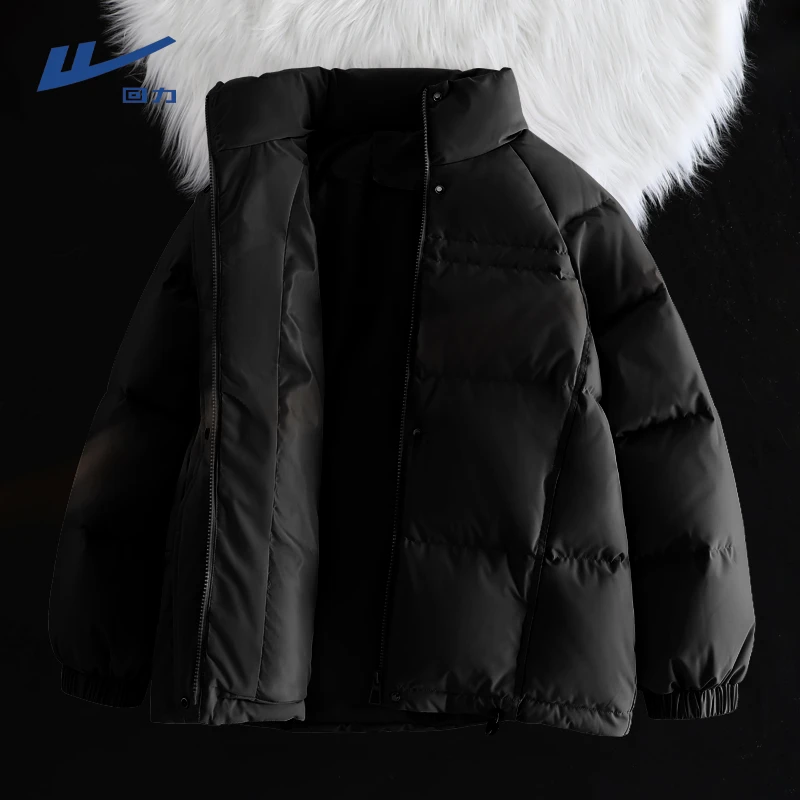 Warrior/回力黑色羽绒服2025新款小个子秋冬季外套宽松面包服立领
