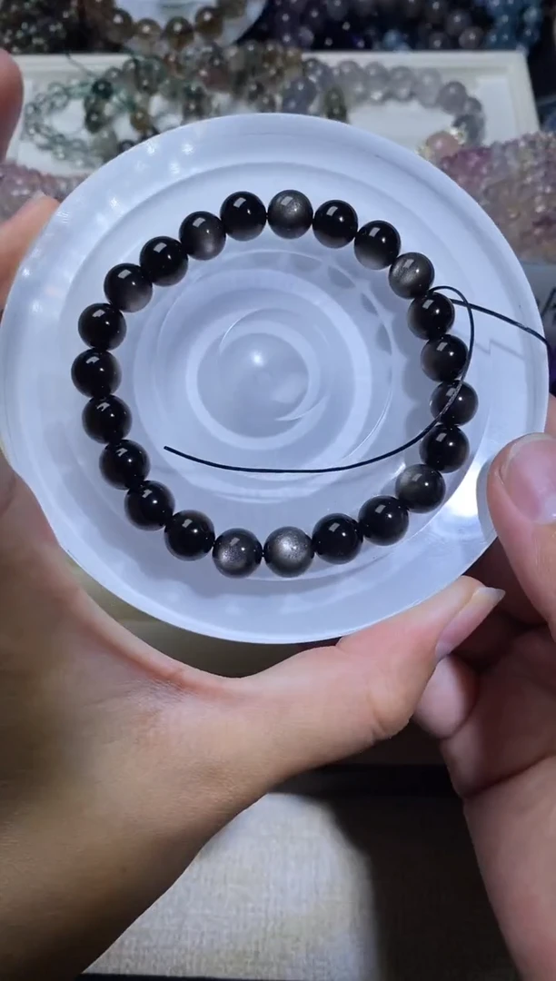 未镶嵌手串水晶银曜石