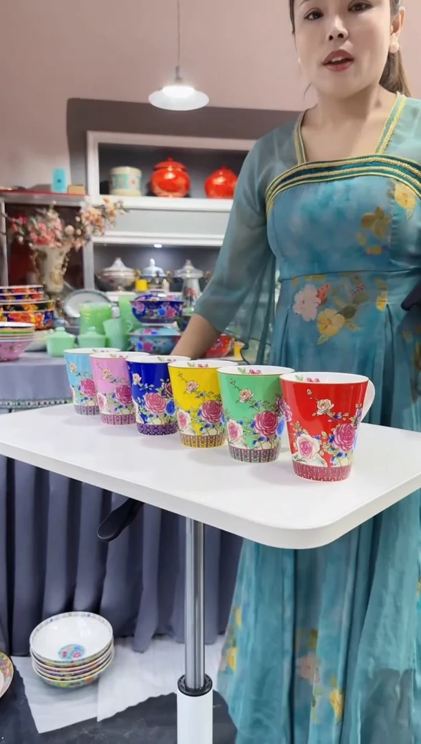 玉瓷 牡丹花卉杯子6只装景德镇陶瓷
