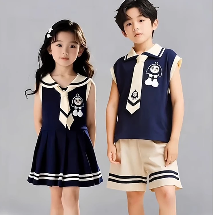 男女童夏装幼儿园园服小学生儿童学院风无袖兄妹装小孩衣服