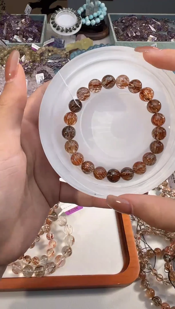 水晶手串未镶嵌黑金超七手串9m+