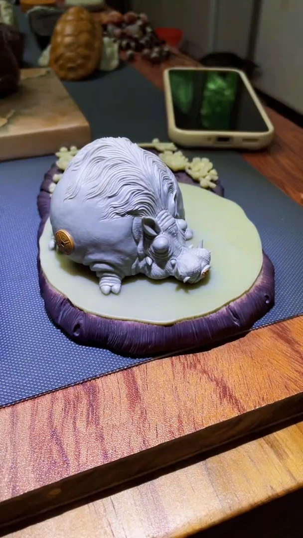 松花石可爱大肚子野猪茶宠