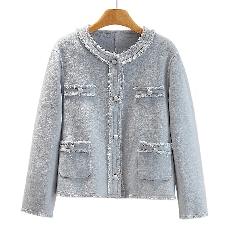 【伍莎-自营】圆领单排扣双面呢外套#MDD48B006