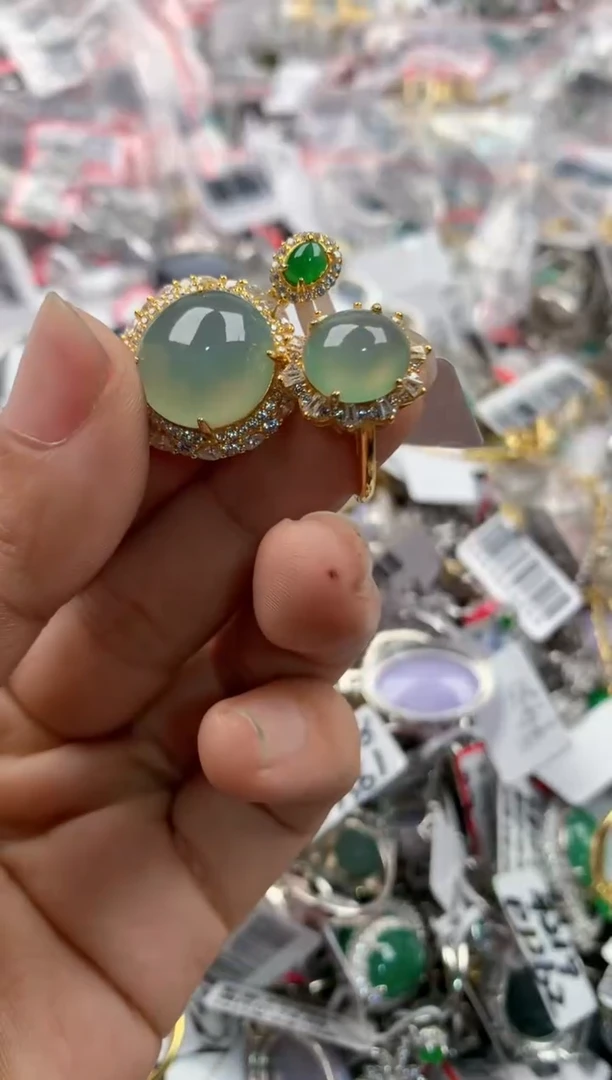 银S925镶嵌戒指翡翠222           3