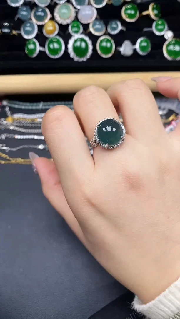 银S925镶嵌戒指翡翠38738