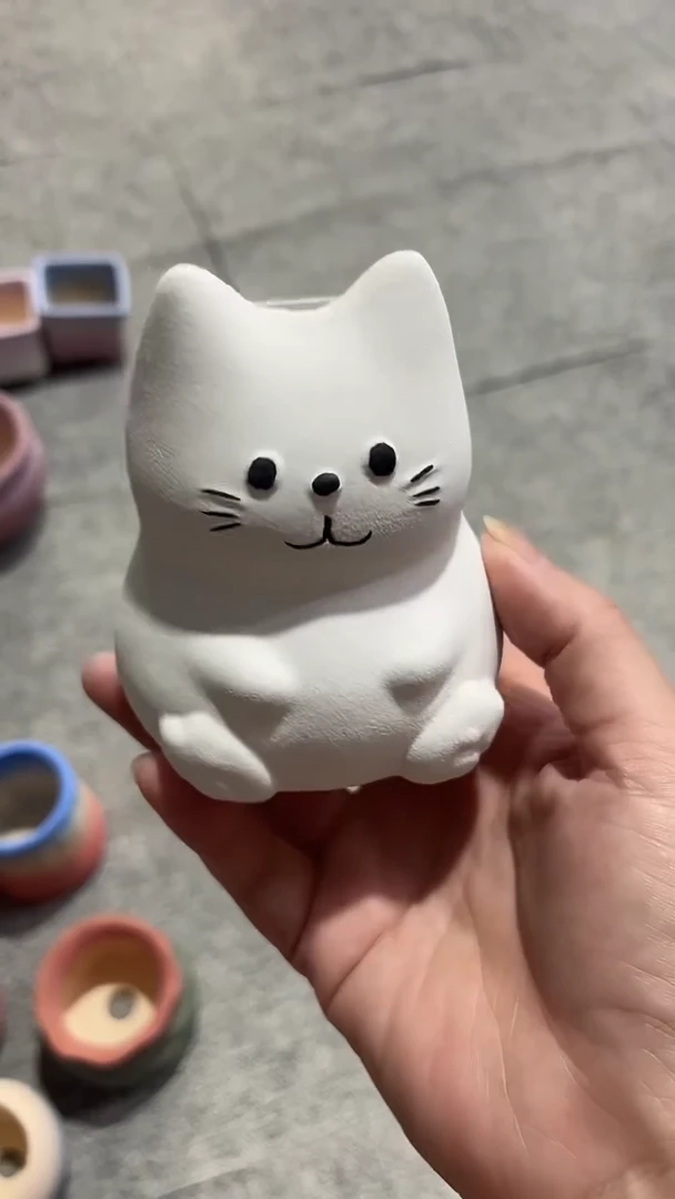 麦饭石粗陶小猫多肉花盆