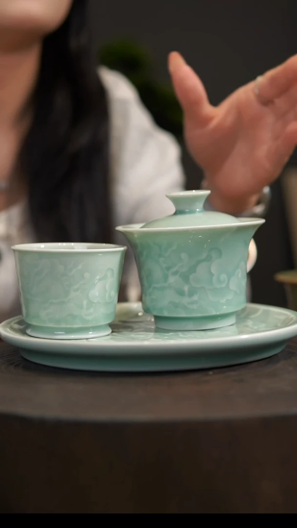 杯子山**月龙纹系列 盖碗+壶承+荣天杯