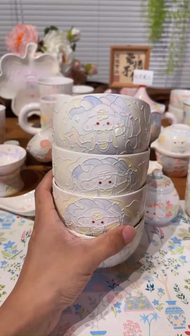 杯6号高温釉下彩立体手绘手工陶瓷瑕福利单个价格随机发