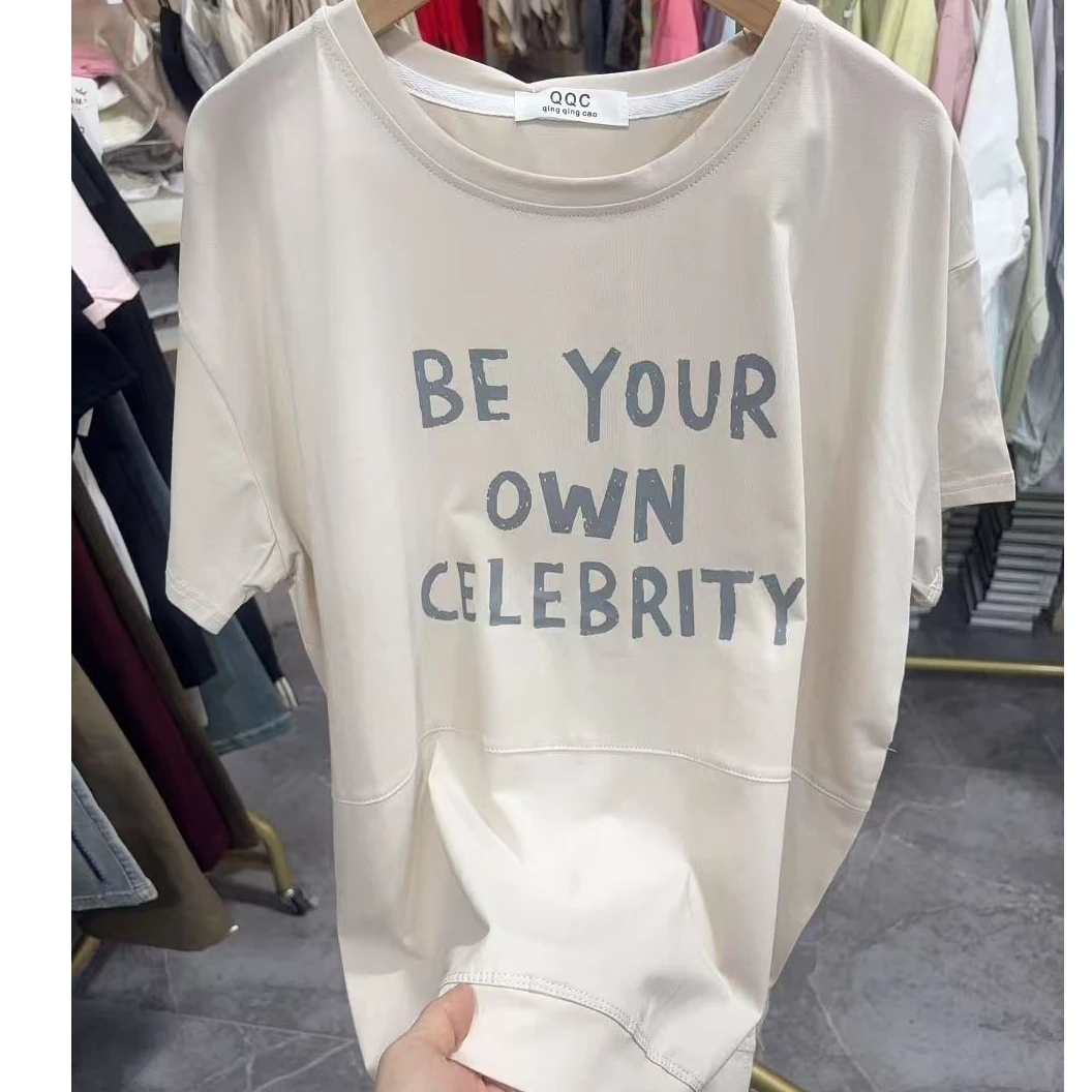 A2392杏BE英文句印花宽松T恤27