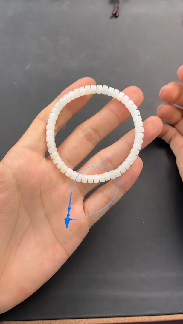 未镶嵌手串和田玉且末天泰白玉药片手串卡6微色差 （纹）