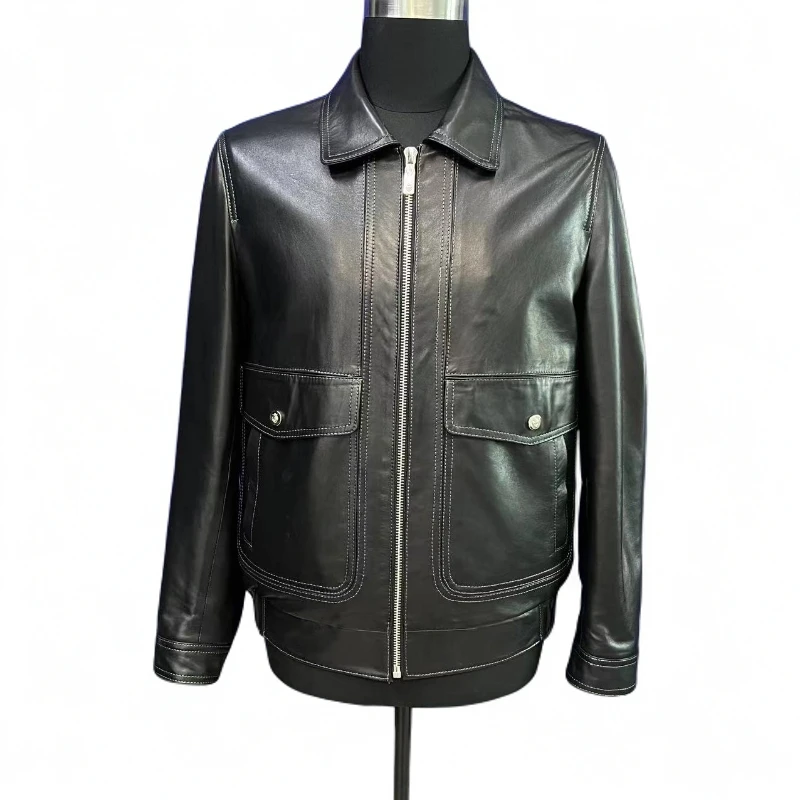 春秋绵羊皮翻领夹克半植年轻搭配休闲厚皮板新款上新25年超薄