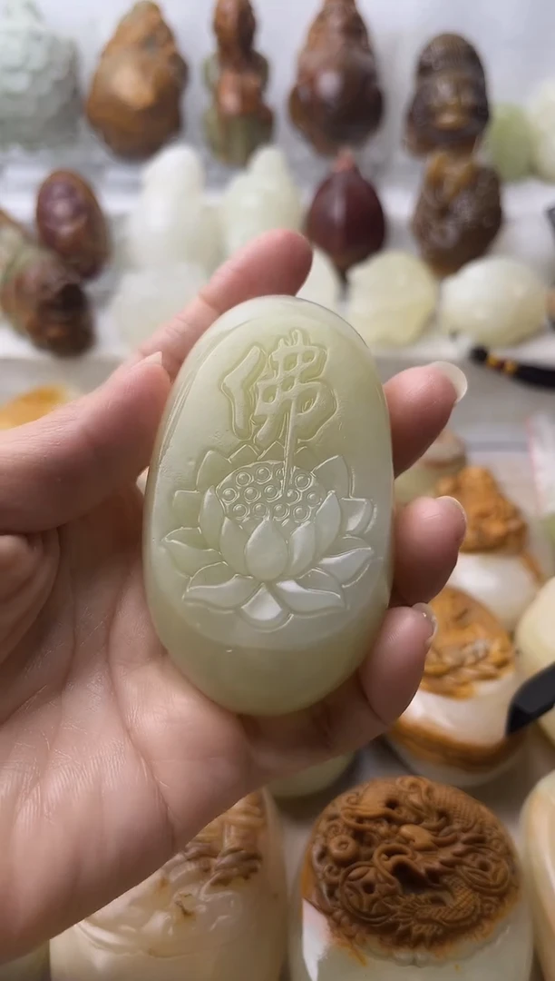 石材方解石棉纹正常不退换佛莲花