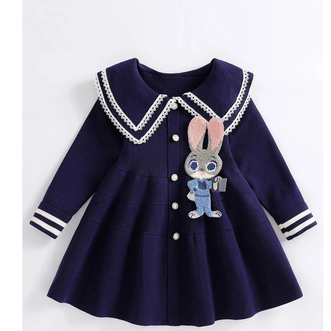 女童秋装新款长袖毛衣公主裙子朱迪兔子警官儿童衣服洋气连衣裙秋