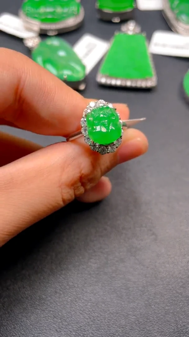 吊坠(不含链)银S925镶嵌翡翠戒指