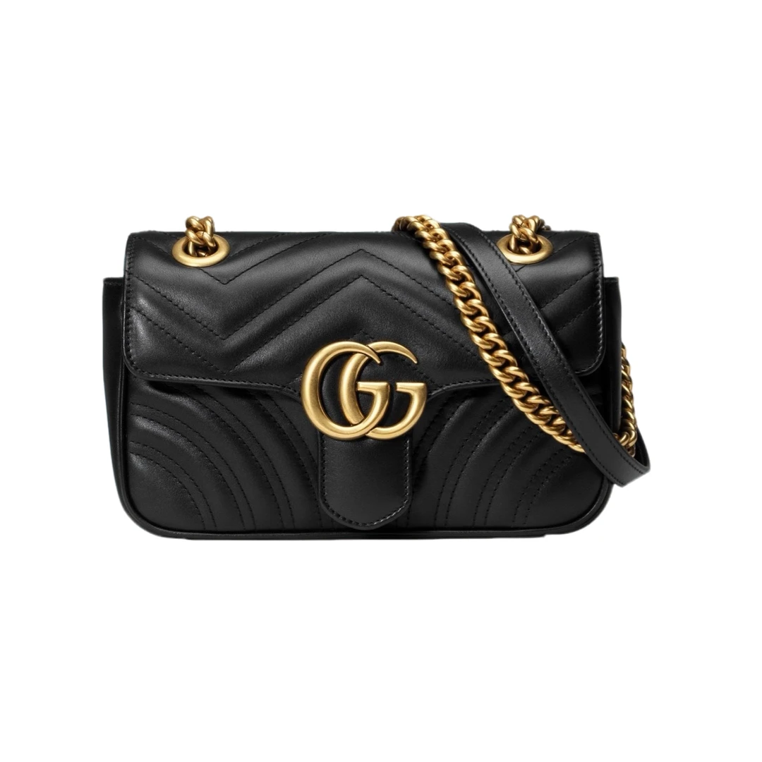 99新 GUCCI/古驰 闲置新marmont马蒙22黑金单肩斜挎链条包