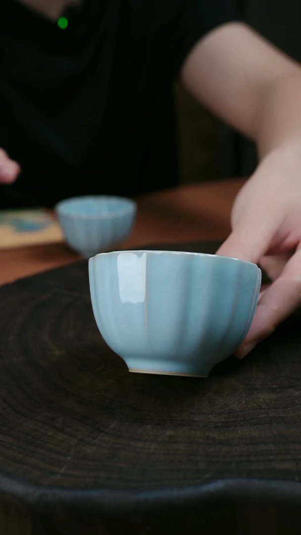 汝瓷 天青花口杯