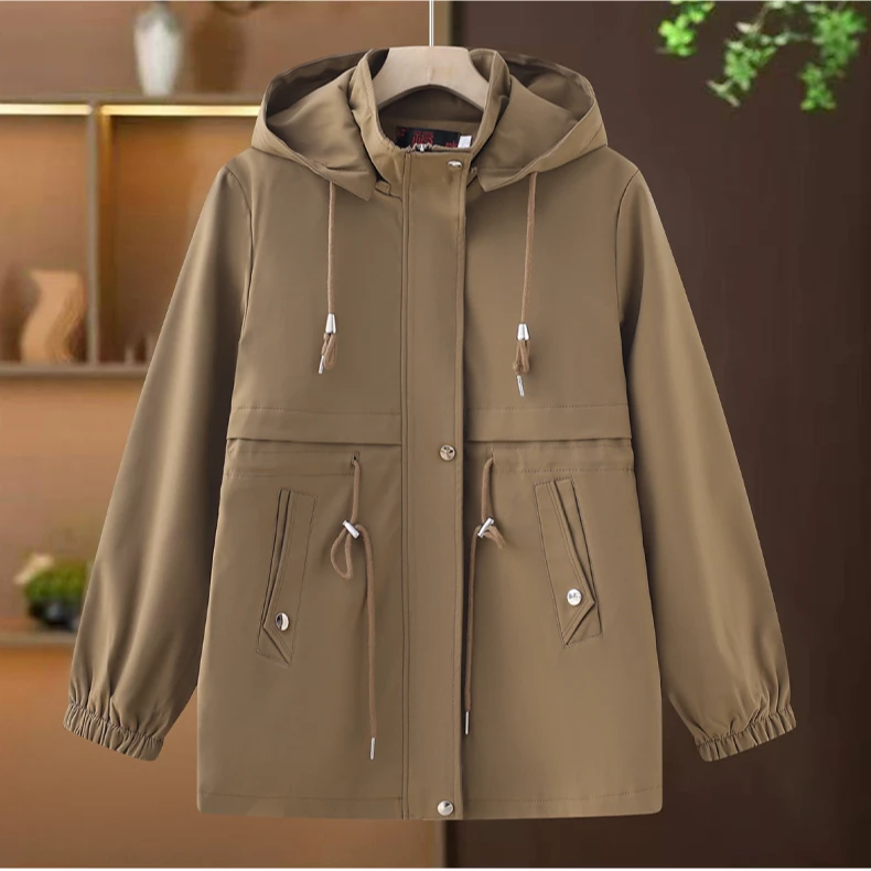 洋气宽松中老年女装夹克宽松休闲春秋连帽中长款减龄大码外套新款