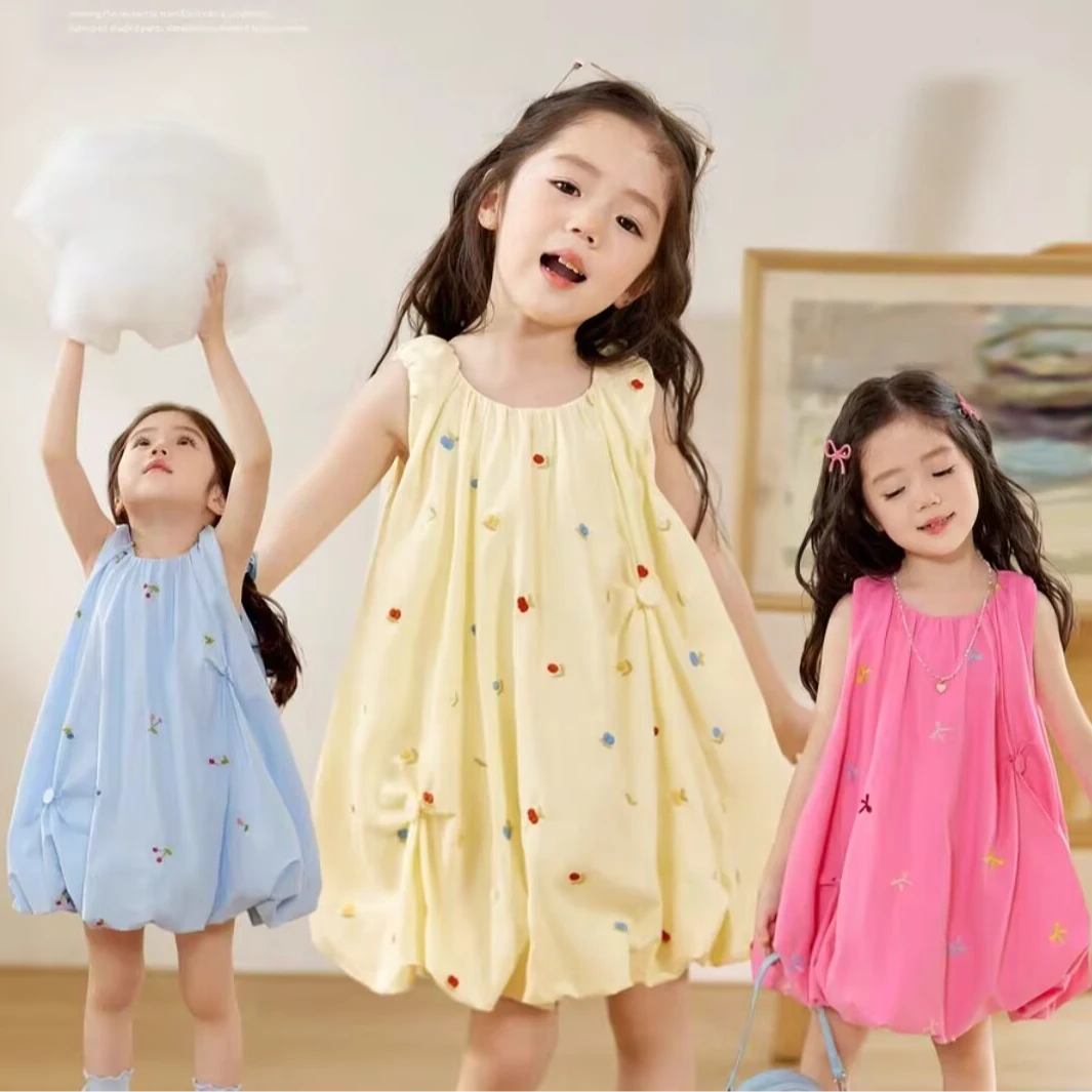 女童夏款无袖裙子女宝宝花苞连衣裙夏2025新款新品时尚吊带公主裙