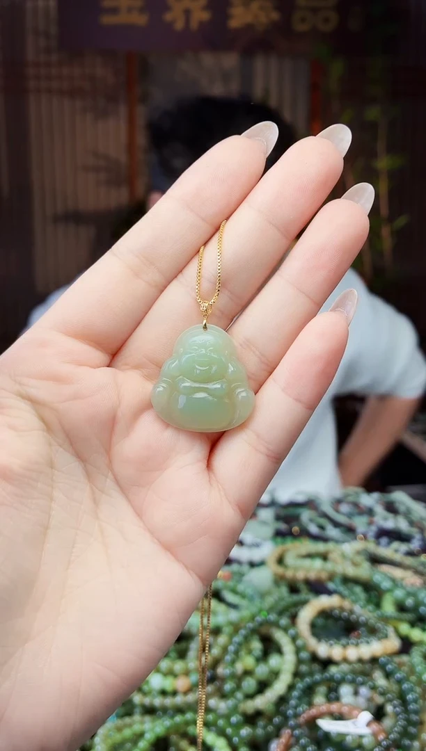 颈饰18K金镶嵌和田玉多样性发货拍一发一