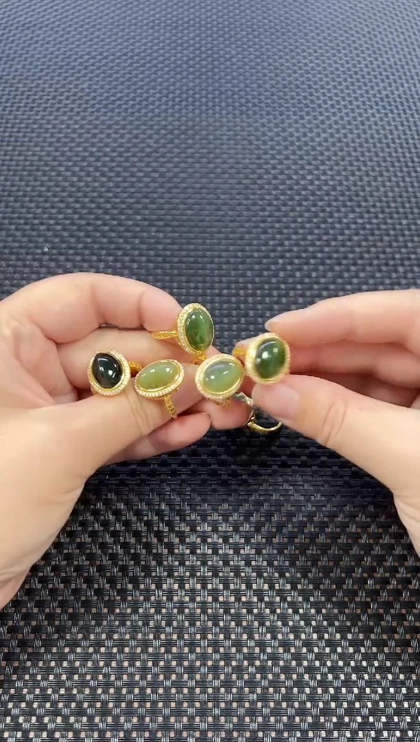 银S925镶嵌戒指和田玉（多样性发一件）543-1