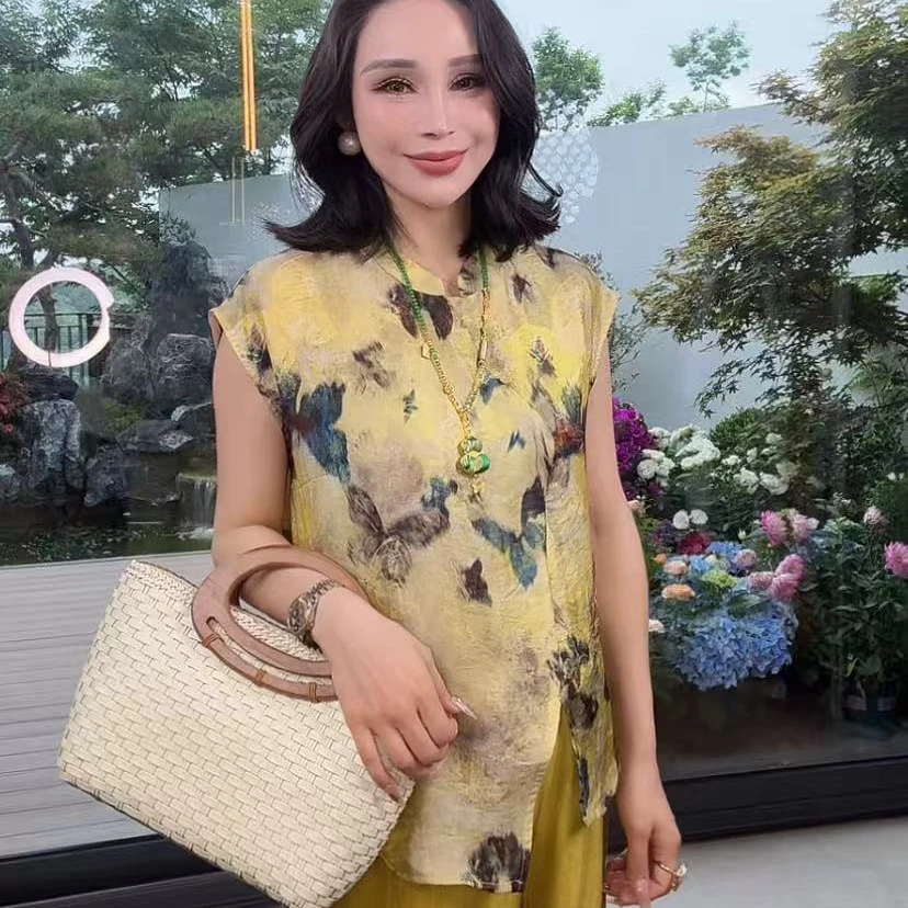 高端时尚百搭新中式中国风琉璃蓝蝴蝶盖袖女士衬衫ccs0082056C