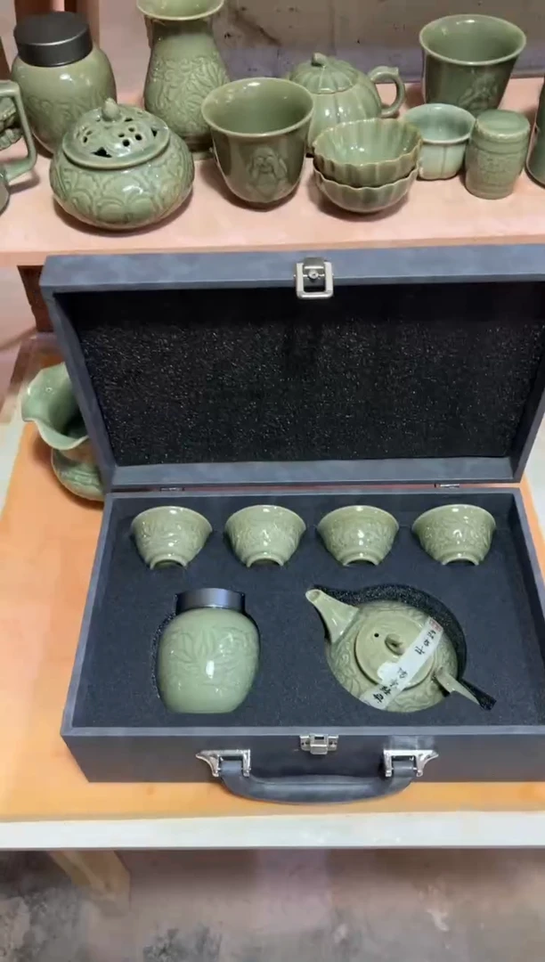 耀州窑一壶一茶叶罐四小杯套盒