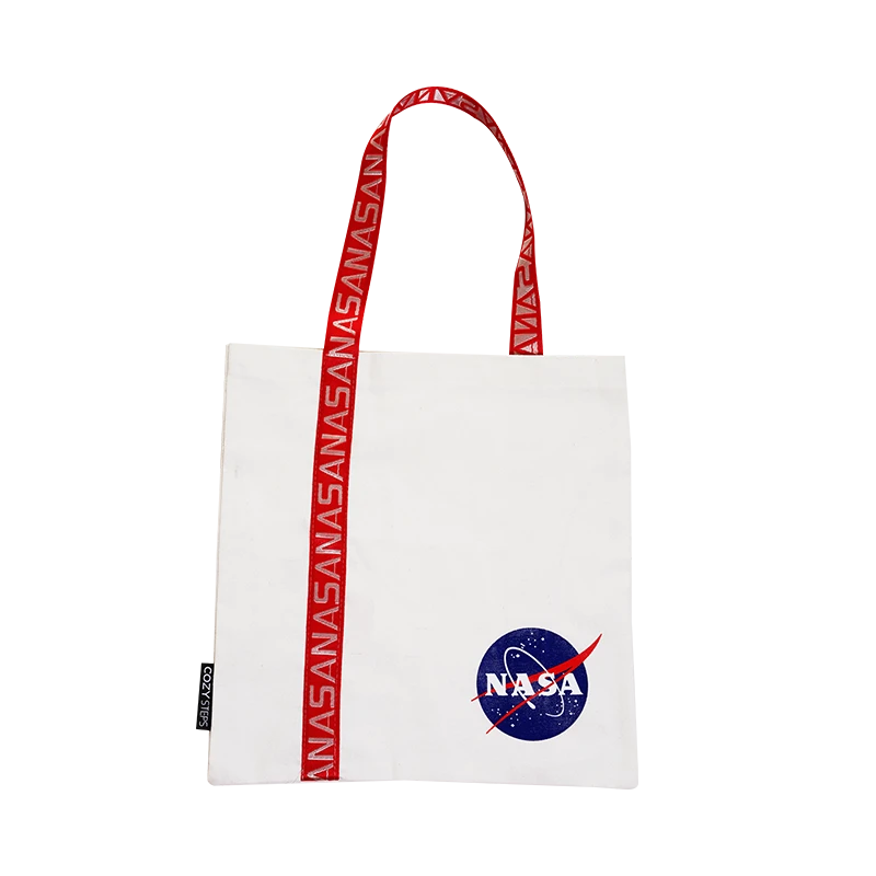 NASA小众运动联名款帆布包单肩休闲时尚白色百搭肩包简约托特包