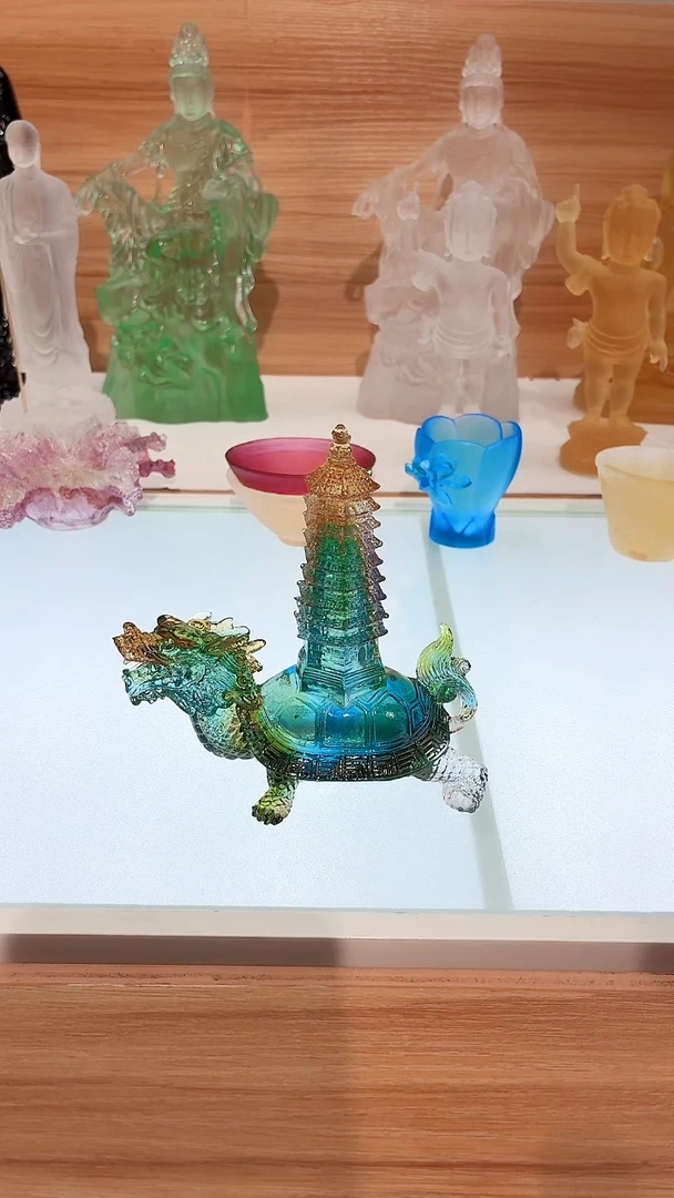 手工艺品琉璃彩色龙龟摆件12*12CM
