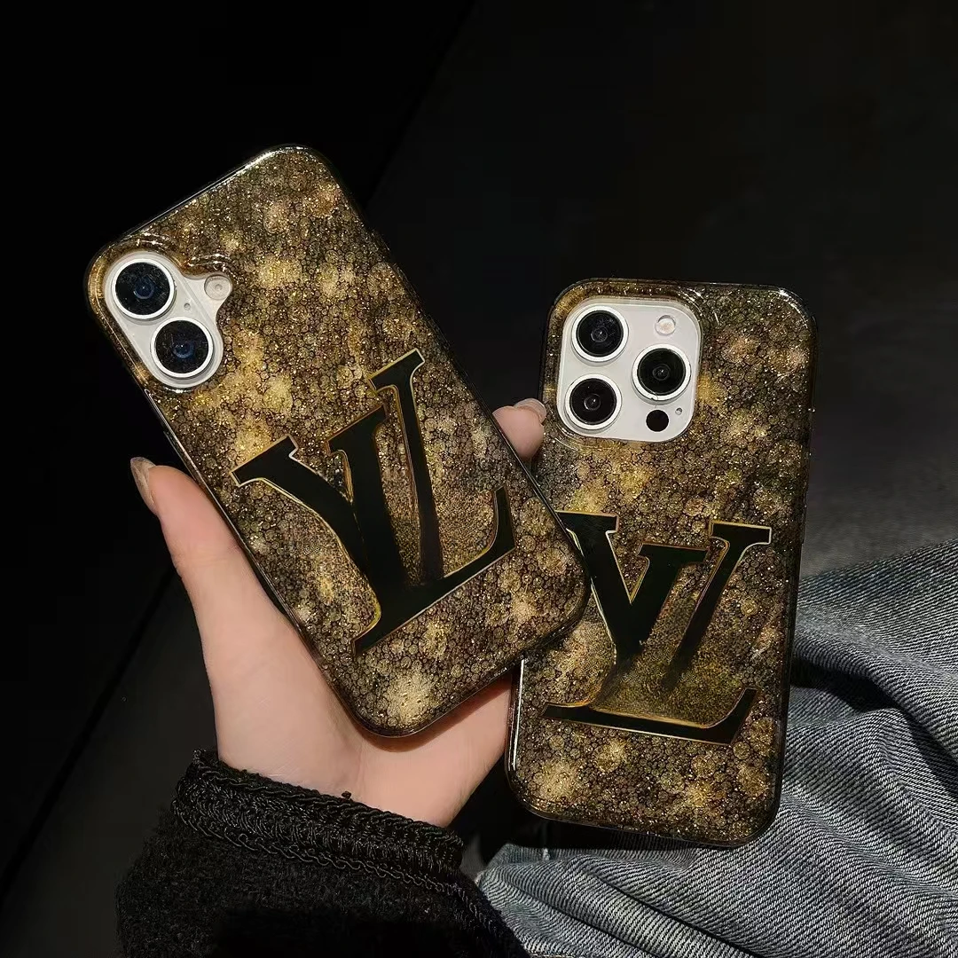 时尚大牌闪粉简约气质适用iPhone16promax苹果15手机壳闪钻链条14