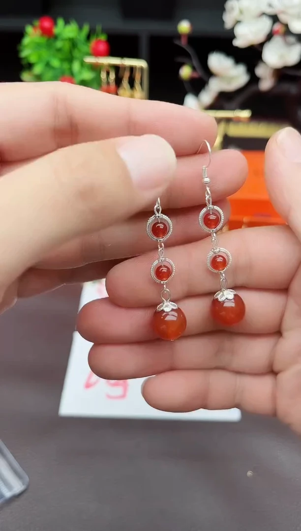 玛瑙/玉髓耳饰银S925镶嵌903000