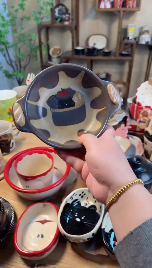 【闪购商品】巧克力猫咪碗高温瓷器