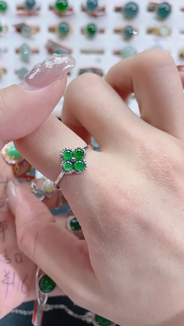 银S925镶嵌戒指翡翠 天然翡翠