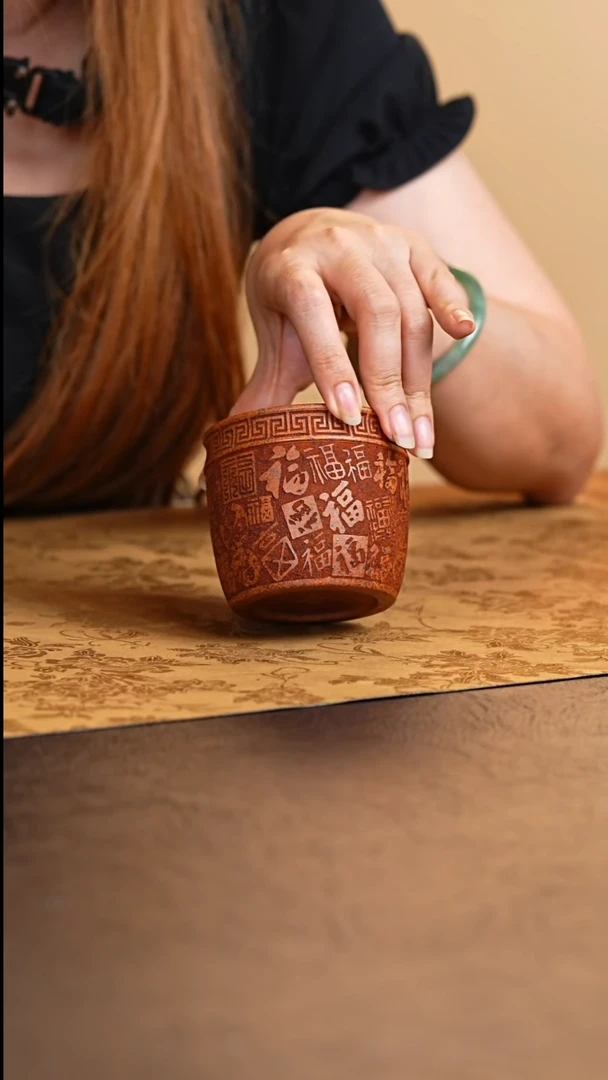 茶杯紫砂宜兴原矿紫砂老柴烧百福主人杯