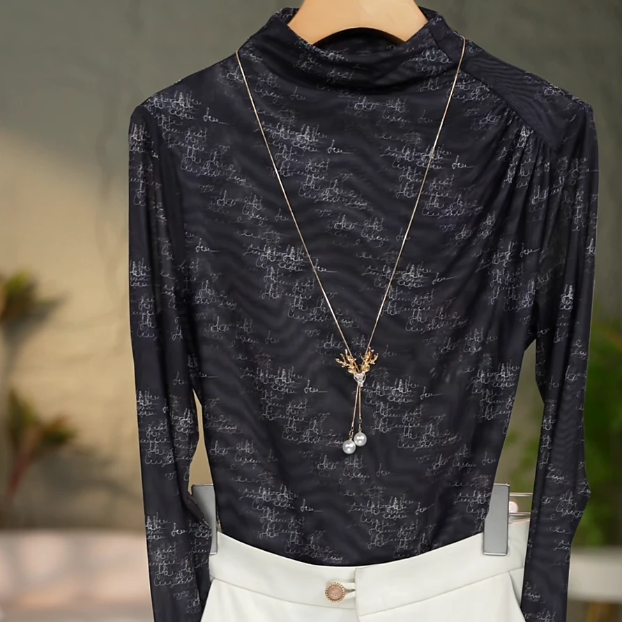 062#高贵上档次小衫2025新款潮流气质时尚显瘦网纱打底衫上衣