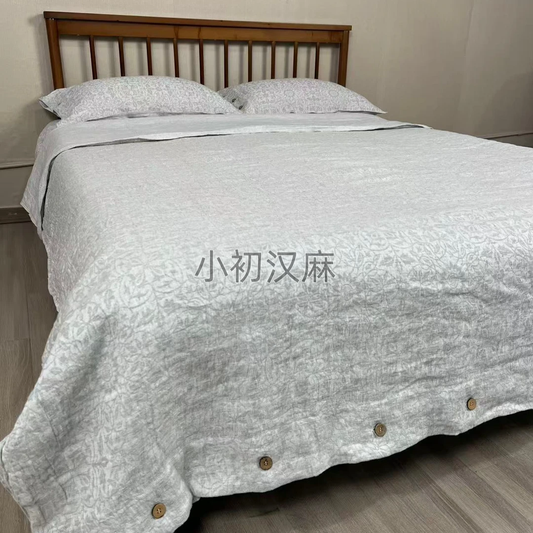 【汉麻牦牛绒四件套】汉麻雨露麻针织大提花透气保暖椰壳扣款四件套
