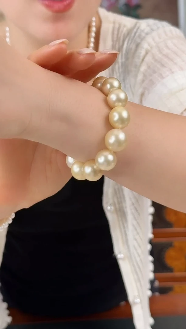 未镶嵌手链海水珍珠南洋金珠12-14mm大点位正圆珍珠手串