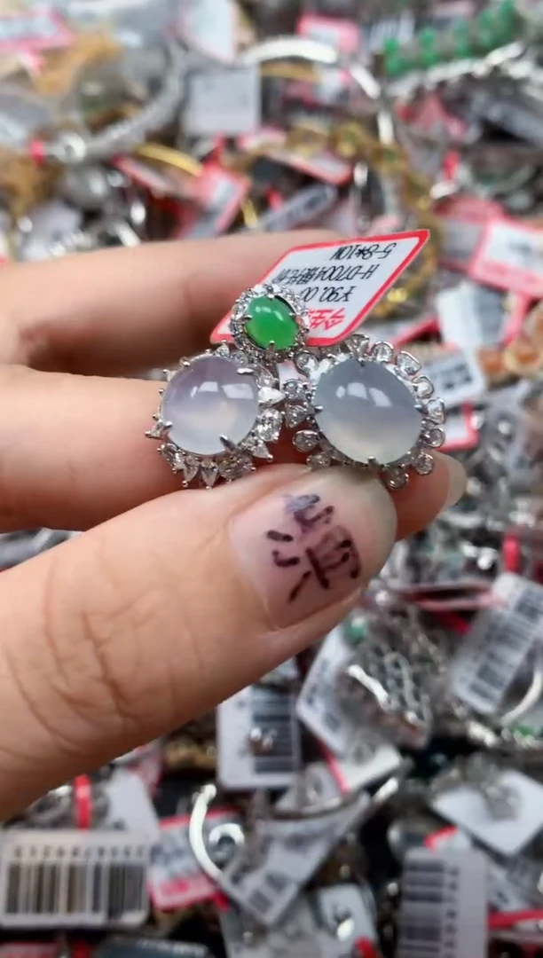 银S925镶嵌戒指翡翠天然A货缅甸翡翠