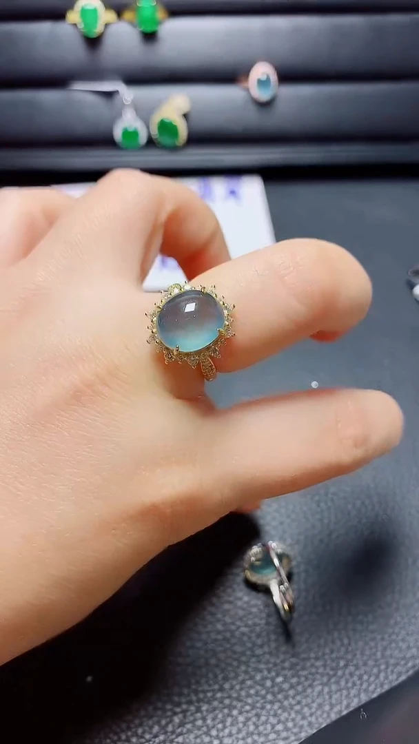 银S925镶嵌戒指翡翠天然翡翠A货s925银镶