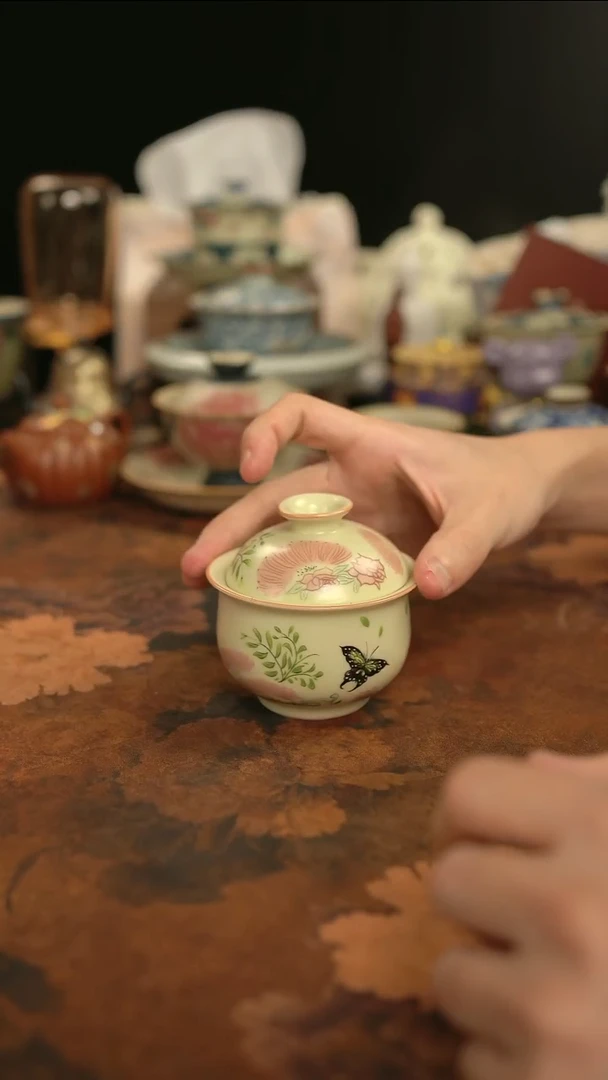 摩吉陶陶闪拍链接 合欢花盖碗