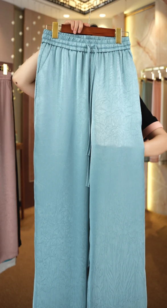 【专柜升级款】双绉双面缎重磅真丝松紧腰直筒阔腿垂顺女裤