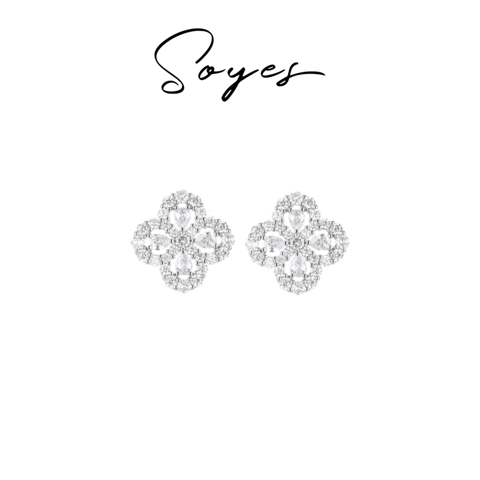 soyes/索野 铜合金耳饰 水滴钻四叶草耳钉超闪好搭配夏季穿搭必买