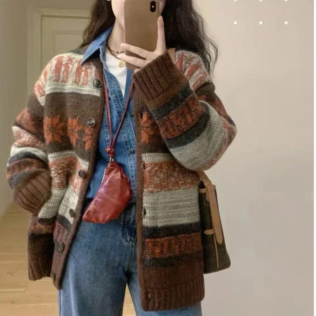覆古费尔岛女士提花毛衣夹克2025秋季新款高端独特超级好看的针织