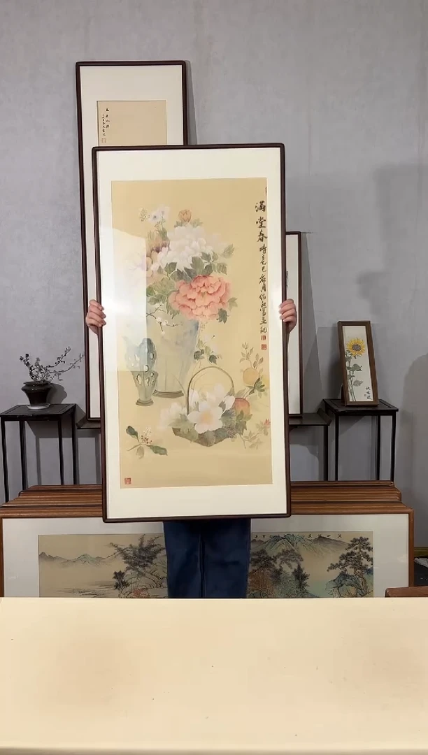 国画手绘*满堂春*62*122cm带框发货