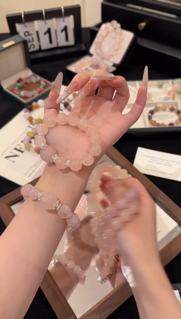 合金手链水晶粉水晶x2576