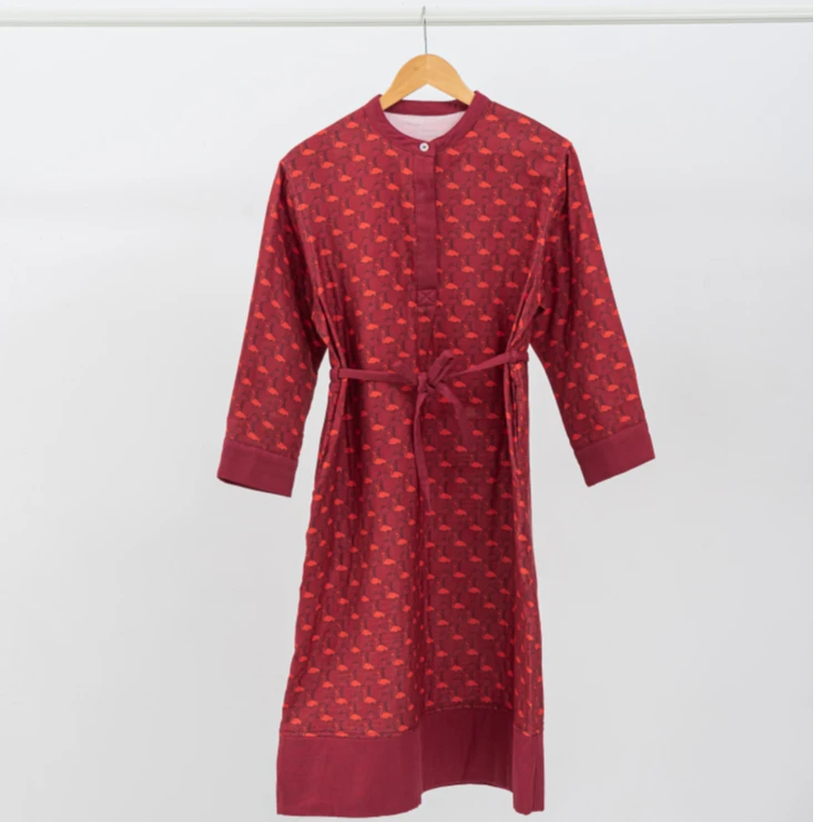 UCHINO/内野丝柔纺印花女家居裙秋冬家居服睡衣